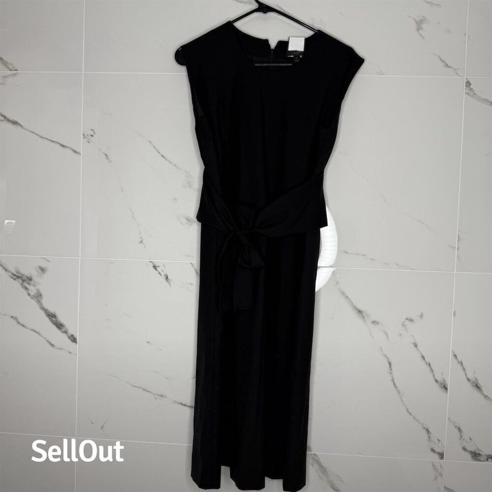J.Crew Women's Black Sleeveless Midi Dress with Waist Tie Size 4 wool career​